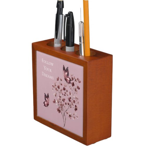 Burgundy Pink Flowers Butterfly Dreams Desk Organizer