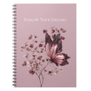 Burgundy Pink Flowers Butterfly Dreams Notebook