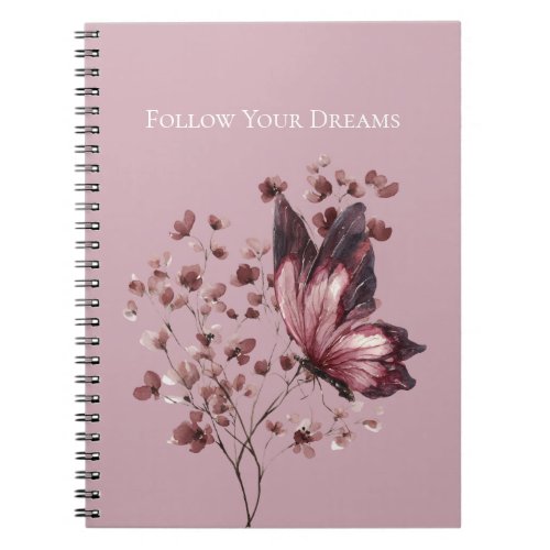 Burgundy Pink Flowers Butterfly Dreams Notebook