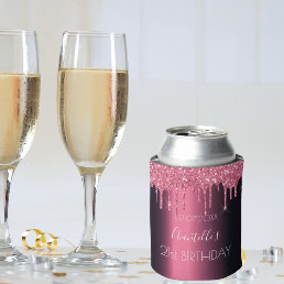 Burgundy pink glitter drips birthday party can cooler