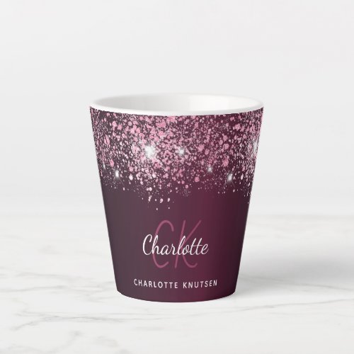 Burgundy pink glitter name script  latte mug