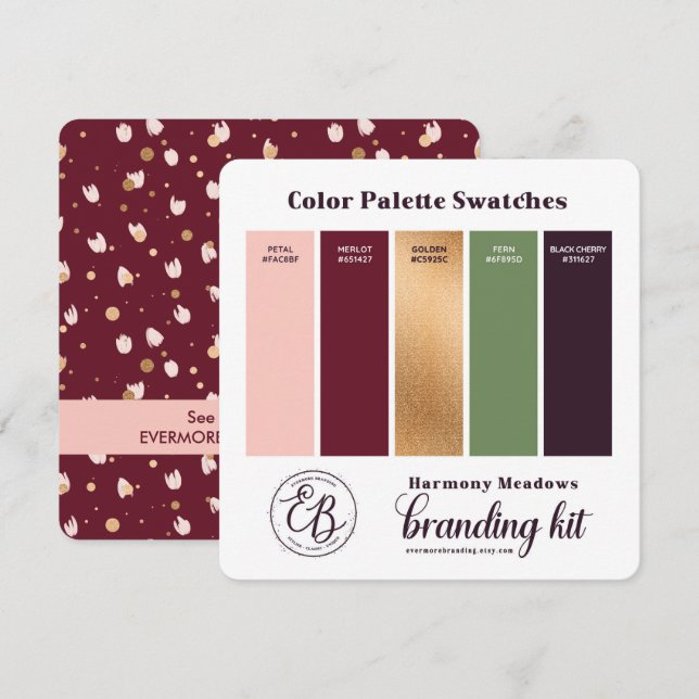 Burgundy Pink & Gold Color Palette Swatch Card (Front/Back)