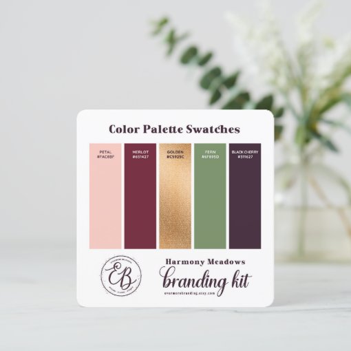 Burgundy Pink & Gold Color Palette Swatch Card | Zazzle