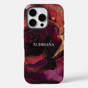 Burgundy Pink Gold Floral iPhone 16 Pro Case