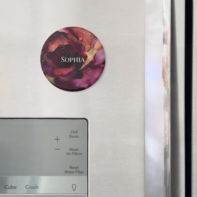 Burgundy Pink Gold Floral  Magnet (In Situ (Fridge))
