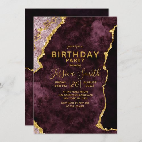 Burgundy Pink Gold Foil Birthday Party Invitation