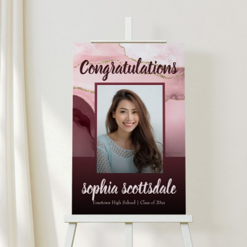Burgundy Pink Gold Marble Photo Graduation Party Foam Board