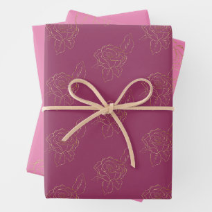 Burgundy Pink Gold Roses Wrapping Paper Sheets