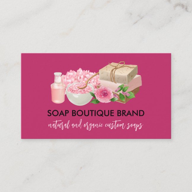 Burgundy Pink Illustration Handmade Craft Soap Business Card