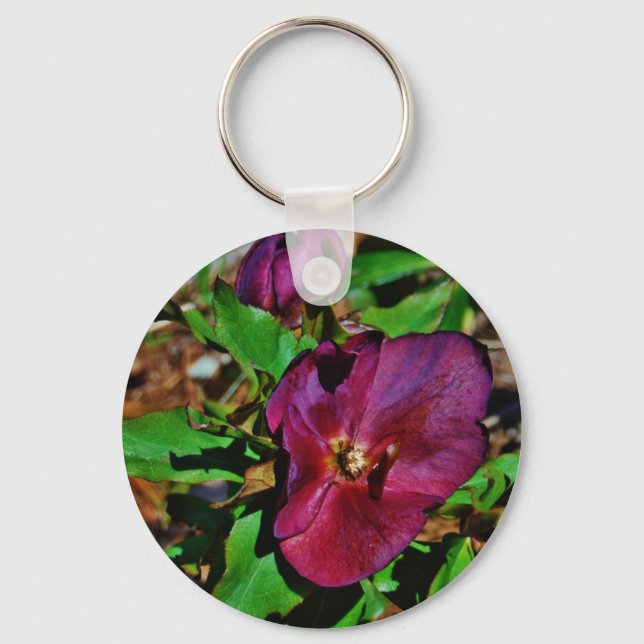 Burgundy Pink Lenten Rose Keychain (Front)