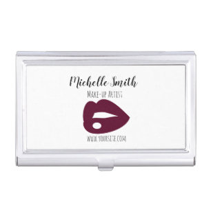Burgundy Pink lips design Make-up artist Business Card Case