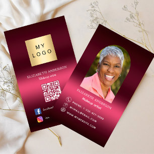 Burgundy pink logo photo arch Qr code social media Business Card