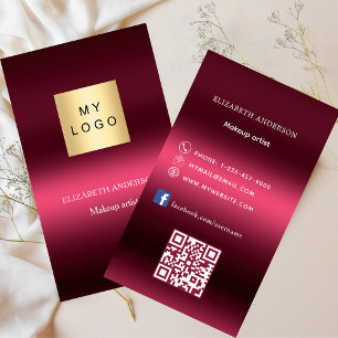 Burgundy pink logo Qr code Facebook premium Business Card