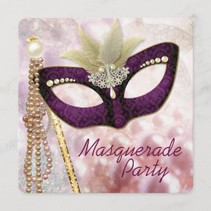 Burgundy Pink Masquerade Party Invitation