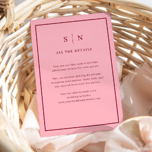 Burgundy Pink Minimal Chic   Wedding Guest Details Enclosure Card