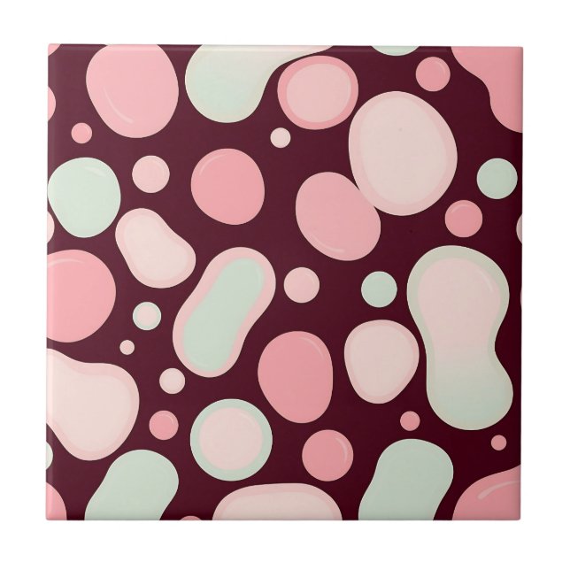 Burgundy Pink Mint Organic Blob Pattern Abstract Ceramic Tile (Front)