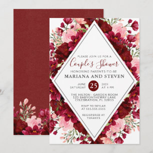 Burgundy Pink Modern Floral Couples Baby Shower Invitation