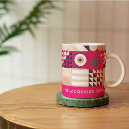 Burgundy Pink Modern Geometric Christmas Coffee Mug