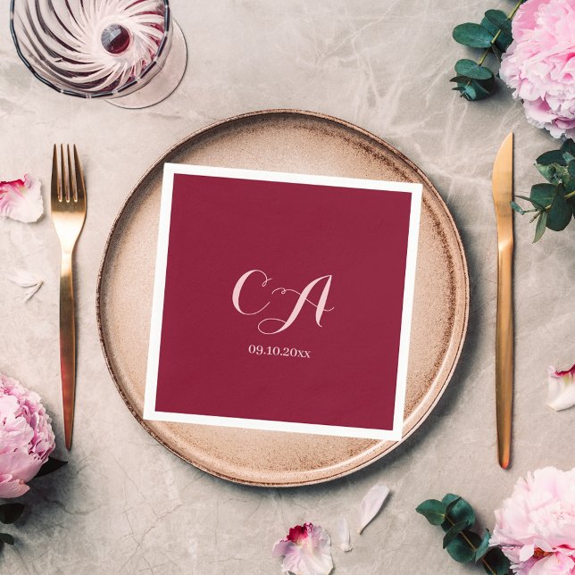 Burgundy pink monogram birthday napkins (Creator Uploaded)