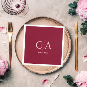 Burgundy pink monogram wedding napkins