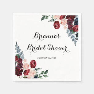 Burgundy Pink Navy Floral Bridal Shower Napkins