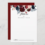 Burgundy Pink Navy Floral Calligraphy Wedding  Advice Card<br><div class="desc">This burgundy pink navy floral calligraphy wedding advice card is perfect for a rustic wedding. The design features watercolor pink, blush, navy, blue and burgundy peonies, roses with green foliage neatly assembled into elegant bouquets. These cards are perfect for a wedding, bridal shower, baby shower, graduation party & more. Personalize...</div>