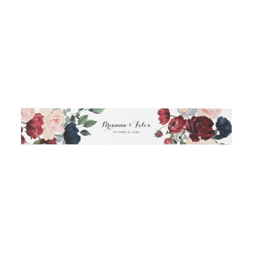 Burgundy Pink Navy Floral Calligraphy Wedding  Invitation Belly Band