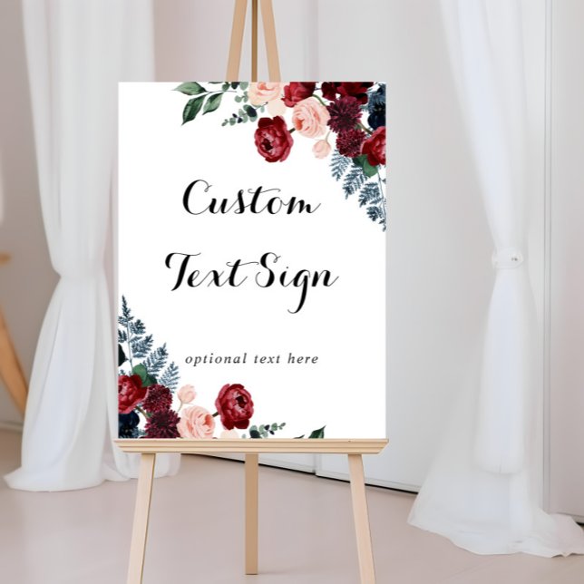 Burgundy Pink Navy Floral Custom Text Sign (Creator Uploaded)