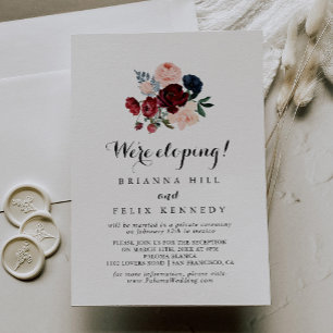 Burgundy Pink Navy Floral Elopement Reception Invitation