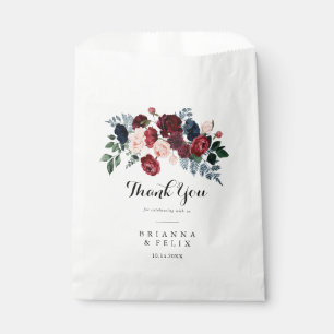 Burgundy Pink Navy Floral Thank You Wedding  Favor Bag