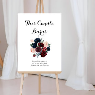 Burgundy Pink Navy Floral This Candle Burns Sign