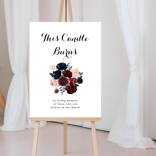 Burgundy Pink Navy Floral This Candle Burns Sign