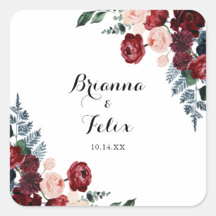 Burgundy Pink Navy Floral Wedding Envelope Seals