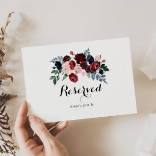 Burgundy Pink Navy Floral Wedding Reserved Sign