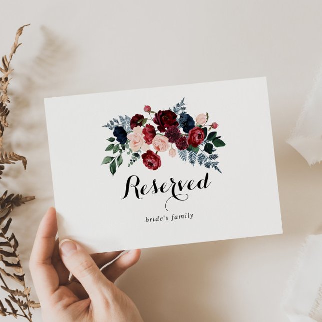Burgundy Pink Navy Floral Wedding Reserved Sign (Creator Uploaded)
