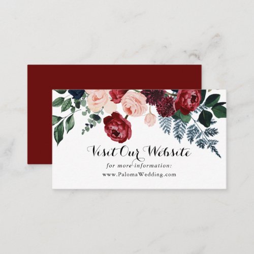 Burgundy Pink Navy Floral Wedding Website Enclosure Card