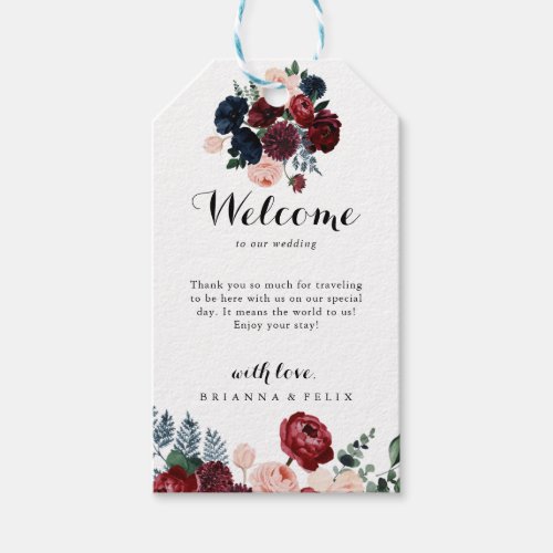 Burgundy Pink Navy Floral Wedding Welcome  Gift Tags