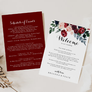 Burgundy Pink Navy Floral Wedding Welcome Letter