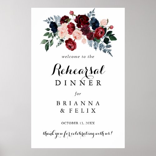 Burgundy Pink Navy Rehearsal Dinner Welcome Sign