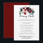 Burgundy Pink Navy Wedding Kissing Menu Game Card<br><div class="desc">This burgundy pink navy wedding kissing menu game card is perfect for a rustic wedding reception. The design features watercolor pink,  blush,  navy,  blue and burgundy peonies,  roses with green foliage neatly assembled into elegant bouquets.</div>