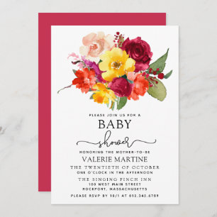 Burgundy Pink Orange Yellow Baby Shower Invitation