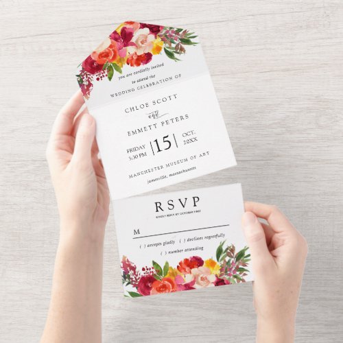 Burgundy Pink Orange Yellow Floral All In One Invitation