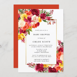 Burgundy Pink Orange Yellow Floral Baby Shower Invitation
