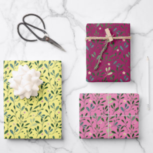 Burgundy pink pattern watercolor leaves wrapping paper sheets