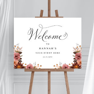 Burgundy Pink Peach Floral Any Event Welcome Sign