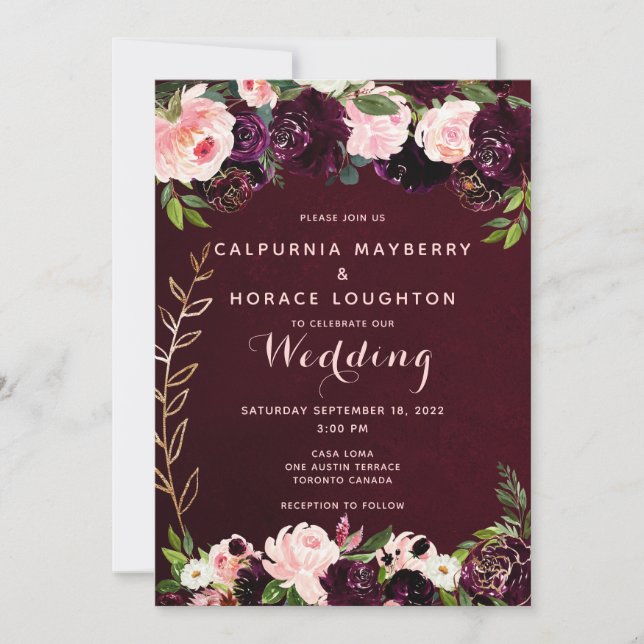 Burgundy Pink Pedigree Wedding Invitation (Front)