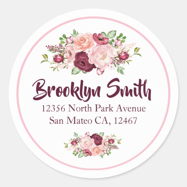 Burgundy/Pink  Peony Return Address Envelope Seal (Front)