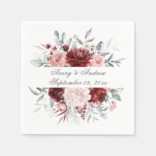 Burgundy Pink Personalized Script Wedding Napkins