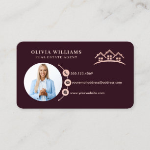 Burgundy & Pink Professional Real Estate Photo Business Card
