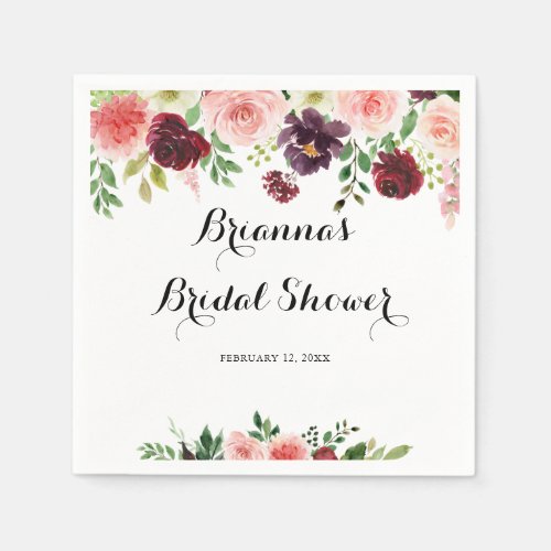 Burgundy Pink Purple Spring Floral Bridal Shower Napkins